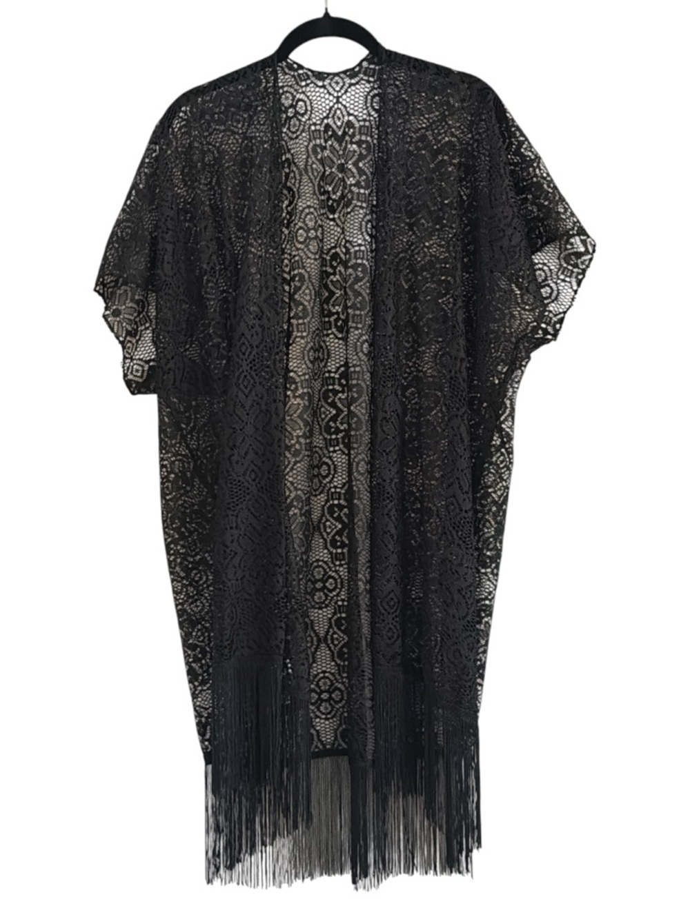 Black Lace Fringe Kimono NWT